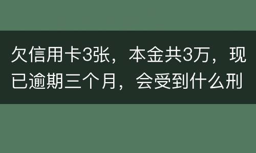 欠信用卡3张，本金共3万，现已逾期三个月，会受到什么刑罚