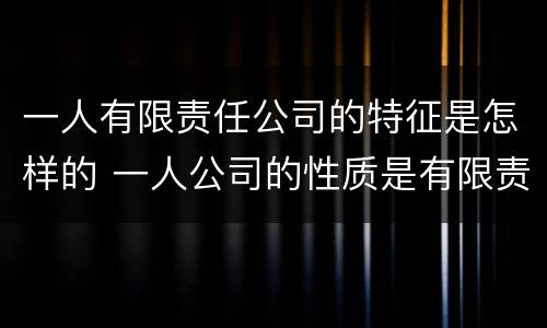 一人有限责任公司的特征是怎样的 一人公司的性质是有限责任公司