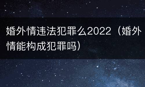 婚外情违法犯罪么2022（婚外情能构成犯罪吗）