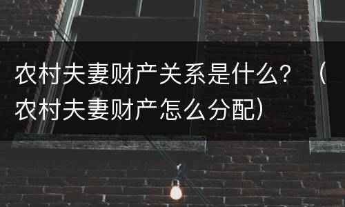 农村夫妻财产关系是什么？（农村夫妻财产怎么分配）